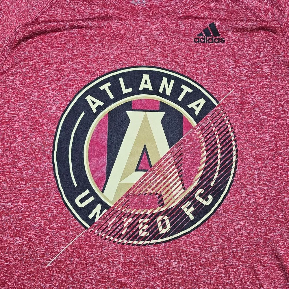 Atlanta United FC Shirt Mens XL Red Adidas Climalite Soccer MLS Spell Out Logo